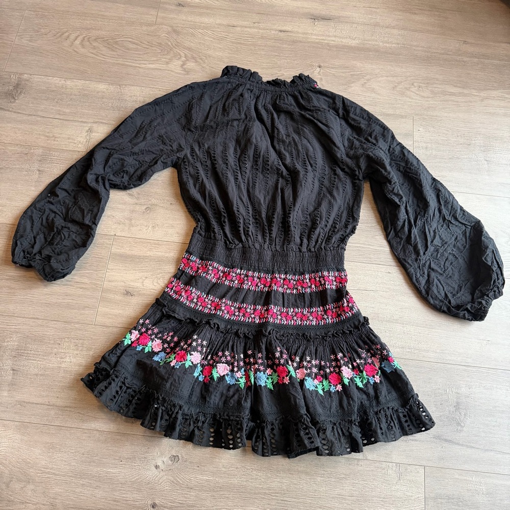 MISA Los Angeles Manuela Embroidered Mini Dress - size small - black/pink/blue - Picture 5 of 13